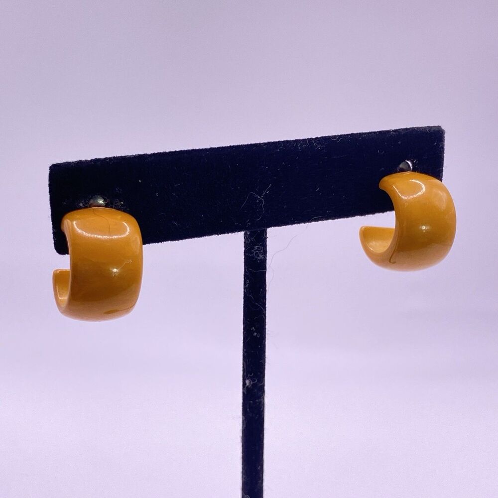 Vintage Yellow/orange Bakelite Hoop Earrings Retro Mid Century Jewelry